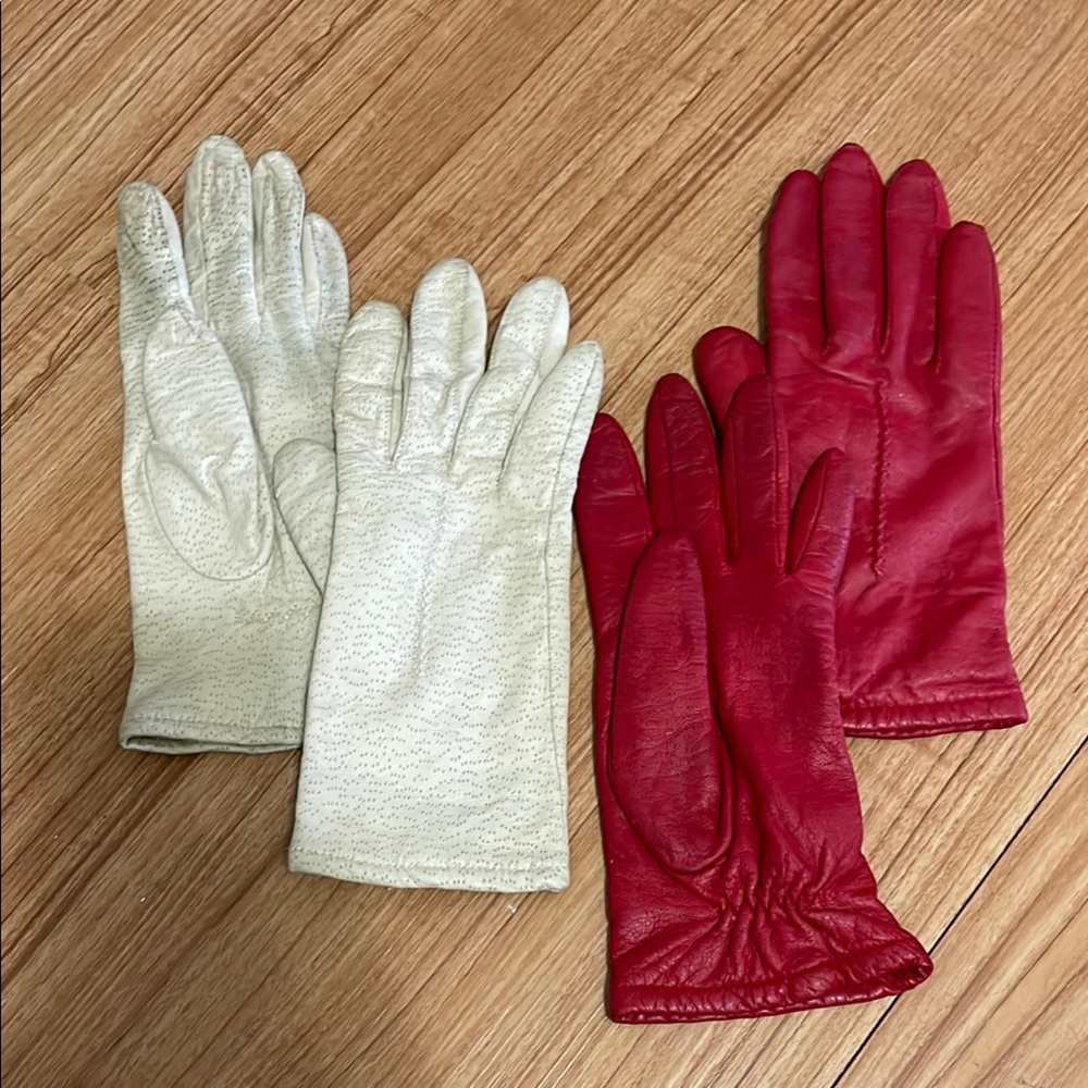 Elegant Red and Cream Leather Gloves